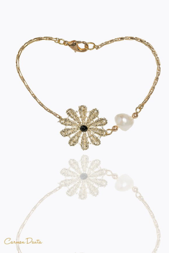Pulsera con Rosetón negro y perla - CarmenDauta